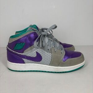 Air Jordan 1 Mid SE Purple Teal Gray Youth Sneakers Shoes Size 7Y